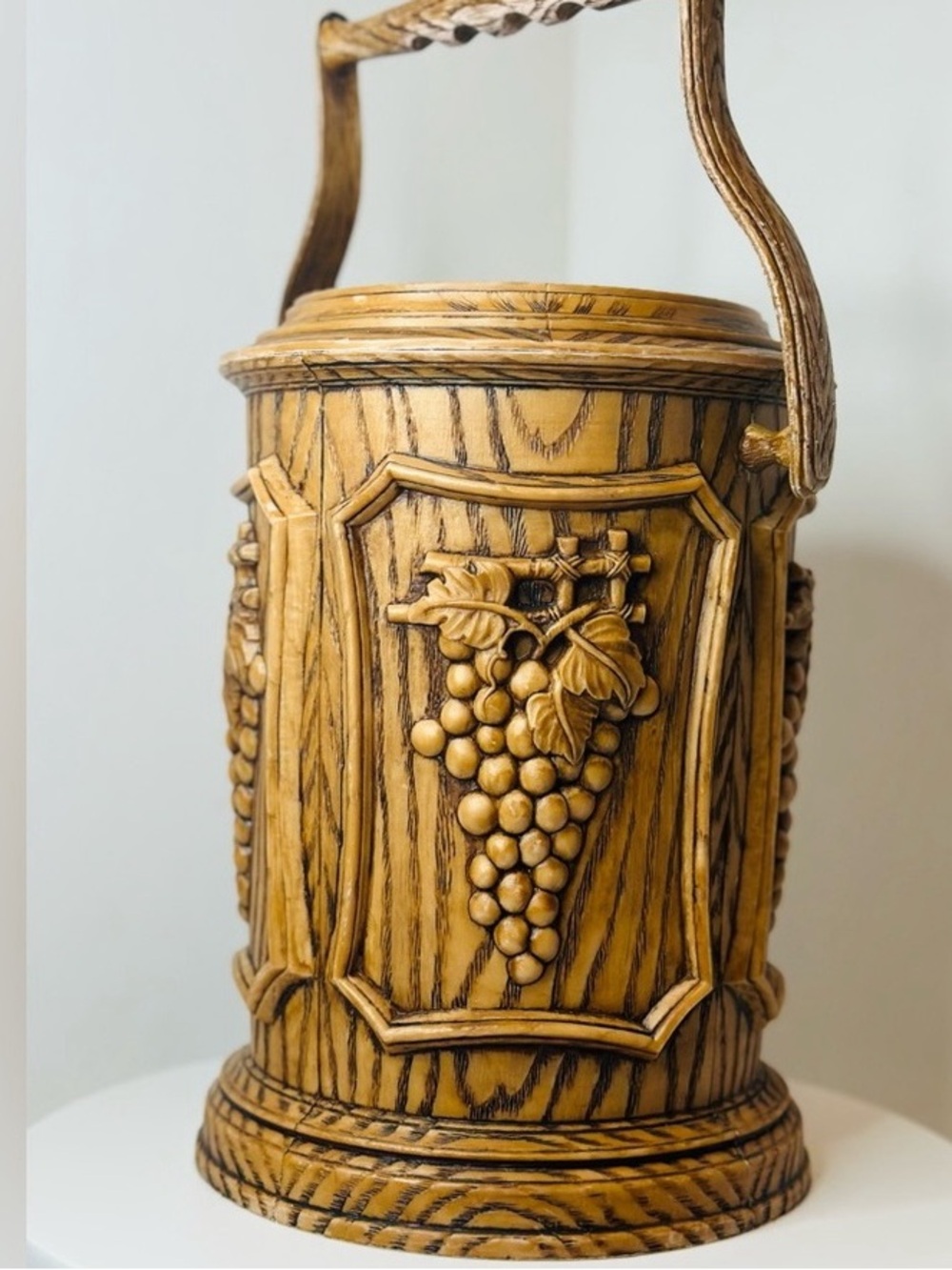 Decorative Carved Grape Motif Ice Bucket - Tan